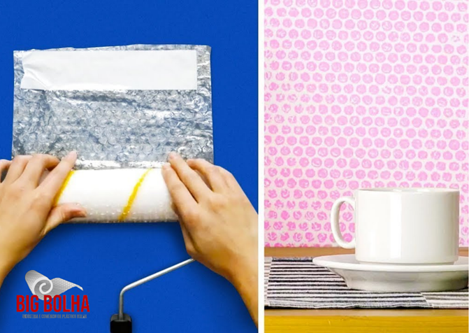 Plástico Bolha sendo utilizado na textura e pintura de paredes.